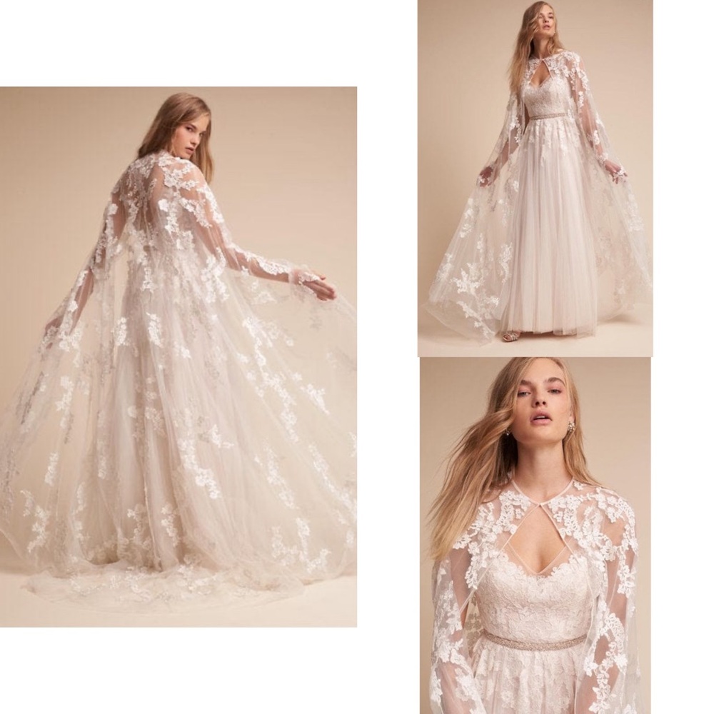 Ivory Lace Cape Bridal Dress - Women Dresses Wedding
